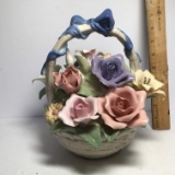 Pretty Porcelain Flower Basket Music Box