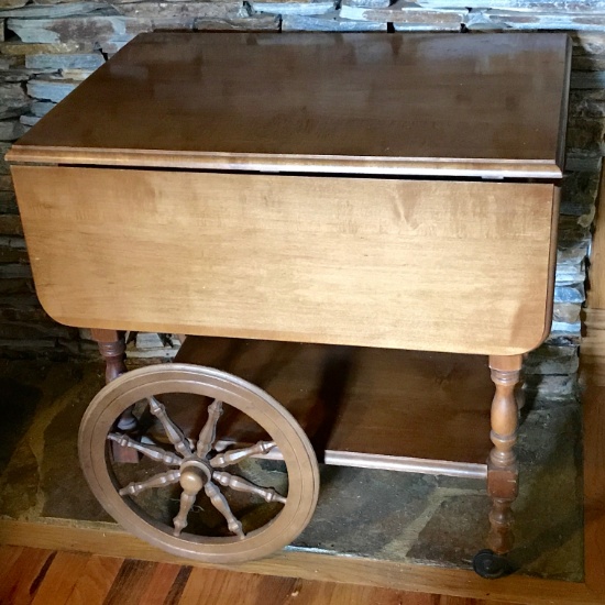Vintage Rolling Drop Leaf Tea Cart with Drawer & Pull Out Tray