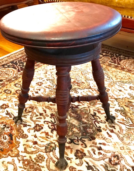 Antique Victorian Piano Stool with Glass Ball & Claw Feet
