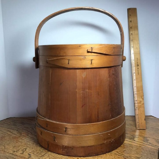 Primitive Wooden Sugar Bucket with Lid - Great Condition!