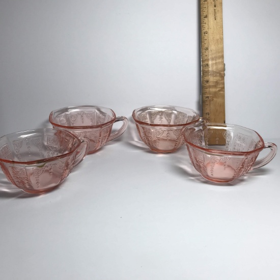 Set of 4 Pink Depression Glass Cups