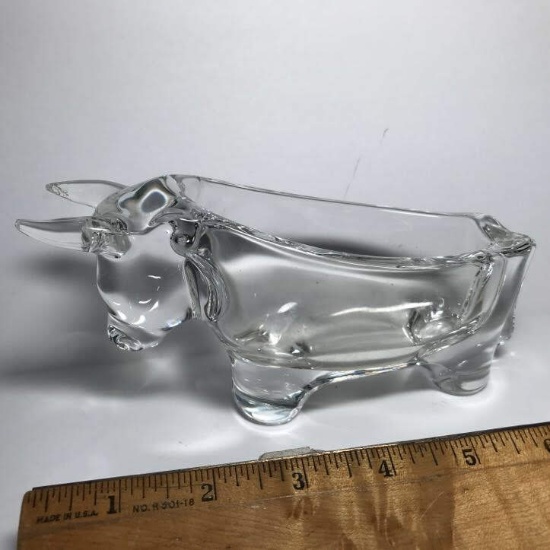 Vintage Crystal Bull Cigar Ashtray by Sevres Art - Made in France