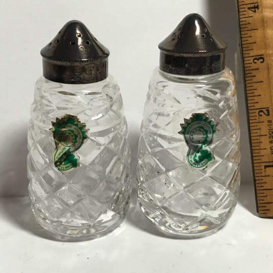 Pair of Vintage Waterford Crystal Salt & Pepper Shakers with Original Foil Labels