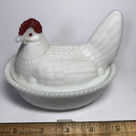 Vintage Milk Glass Hen on a Nest