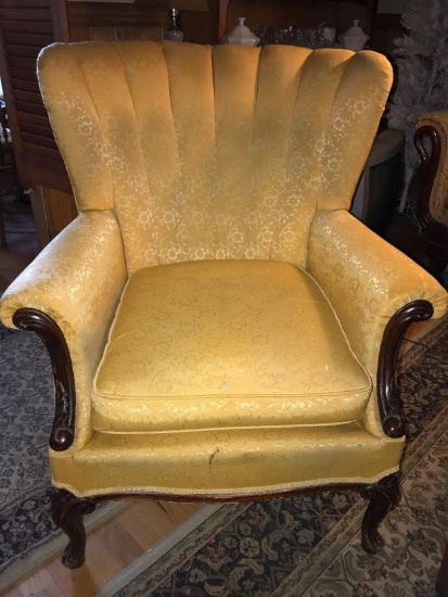 Antique Shell Back Wing-Back Chair with Queen Anne Legs