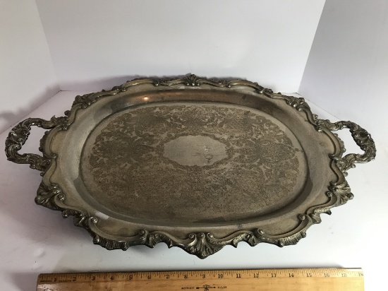 Vintage Large Footed Silver Plated Double Handled Platter