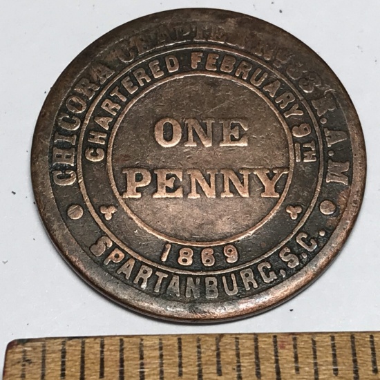 1869 Chicora Chapter Spartanburg SC Masonic One Penny