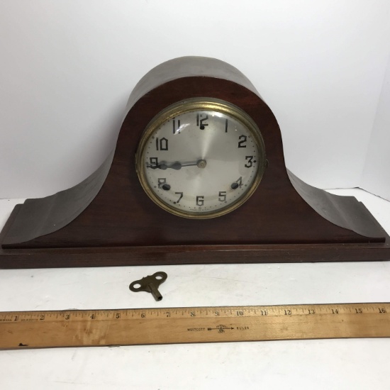 Vintage Wooden Mantle Clock Made by Wm. Gilbert Clock Co. Winsted CT with Key