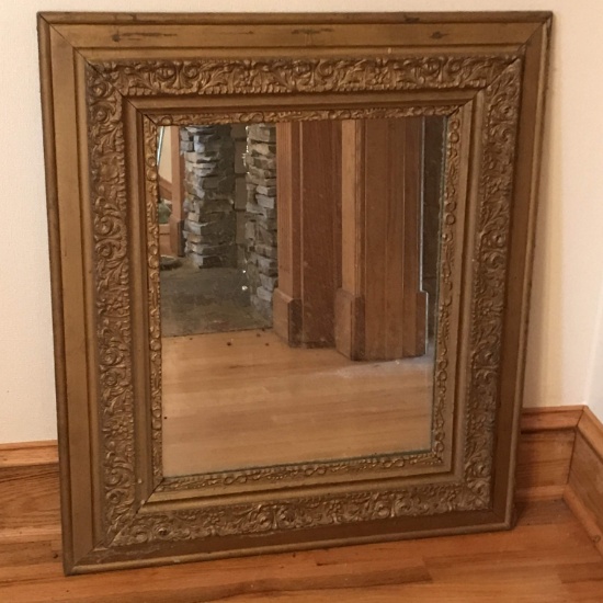 Antique Mirror with Ornately Carved Wooden Frame