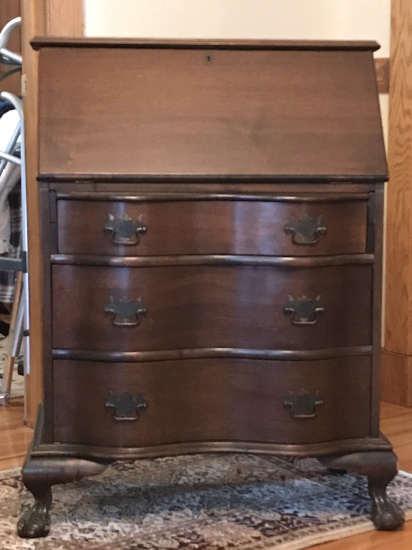 Beautiful Vintage 3 Drawer Secretary with Curved Front & Claw Feet