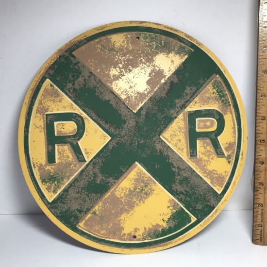 Railroad Crossing Round Metal Reproduction Sign