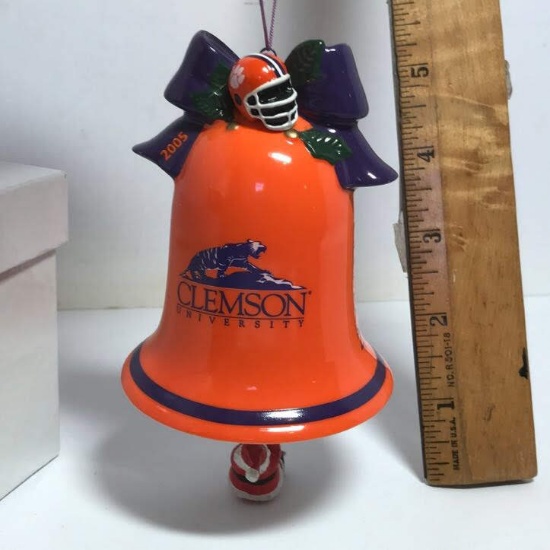 Danbury Mint Clemson University Bell Ornament with Hanging Santa & Original Box