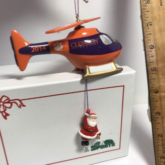 Danbury Mint Clemson University Helicopter with Hanging Santa Ornament with Box
