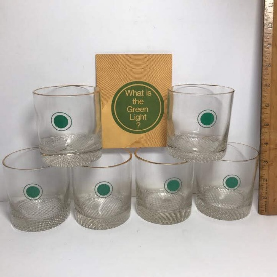 Set of 6 Vintage Southern Railway Presidential Set “Green Light” Glasses -Never Used