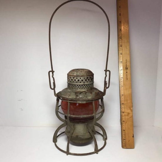 Antique Adlake Southern Railway Railroad Lantern with Orange Globe