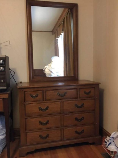 Vintage Harvest Oak 3 Over 3 Chest Of Drawers with Mirror
