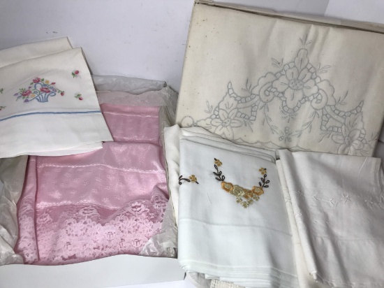 Nice Lot of Vintage Embroidered & Satin Pillow Cases