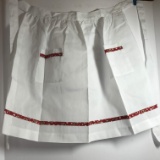 Vintage White Apron with Red Christmas Bulb Trim & 2 Pockets