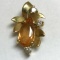 18K Gold Pendant with Amber Stone & Small Clear Stones