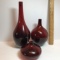 Set of 3 Ruby Red Vases