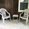 Pair of Plastic Outdoor Chairs & Small Metal Table