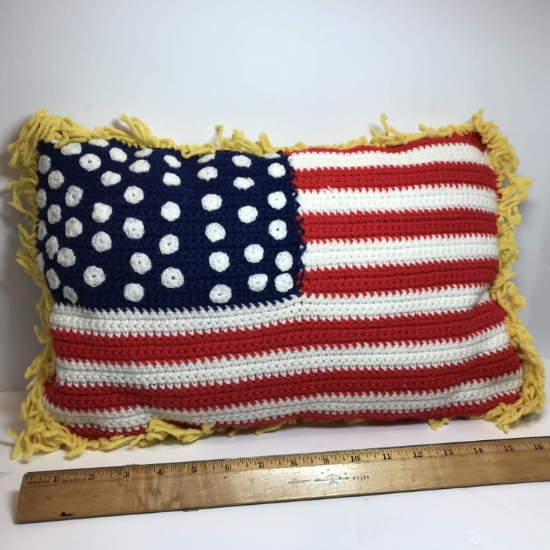 Gorgeous Hand Made Hand Crocheted US Flag Throw Pillow