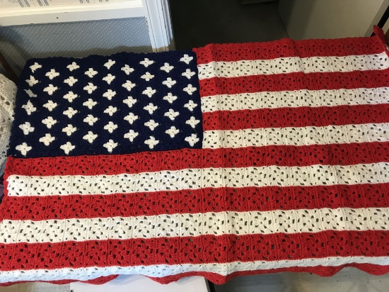 Impressive Hand Made Hand Crocheted US Flag Throw
