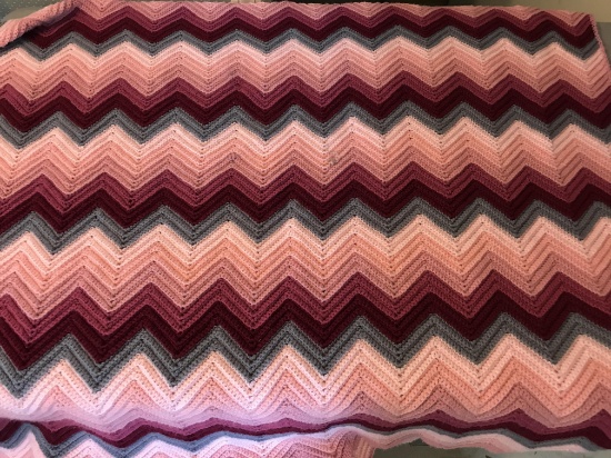 Pretty ZigZag Pattern Hand Made Hand Crocheted Throw