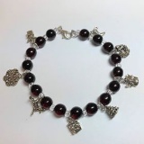 Dark Red Beaded Christmas Charm Bracelet with Sterling Silver Charms & Clasp