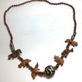 Hand Carved Wooden Miniature Safari Animal Beaded Necklace