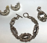 Pretty Silver Tone Premier Designs Bracelet, Slider & Pierced Earrings Set