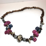 Hand Carved African Necklace with Wooden & Carved Stone Figural Beads