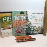 Lot of Adult Coloring Books, Word Search & Colored Pencils