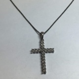 Sterling Silver Cross Pendant with Clear Stones on 18” Sterling Silver Chain