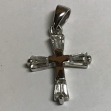 Sterling Silver Cross Pendant/Charm with Clear Stones