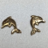 Adorable 14K Gold Dolphin Pierced Earrings