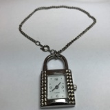 Lock Shaped Silver Tone Watch Bracelet