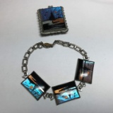Vintage Puffed Scene Pendant with Matching Bracelet