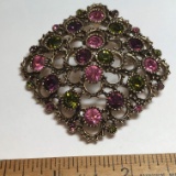 Vintage Sarah Coventry Large Brooch with Multi-colored Stones