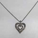 Vintage Sterling Silver Heart Pendant with Clear Stones on 18” Sterling Silver Chain