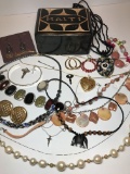 Nice Lot of Jewelry in Hand Carved Wooden Haiti Box