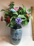 Roger Clark Pottery Lighthouse Vase with Multi-colored Sunflower Seed Flowers