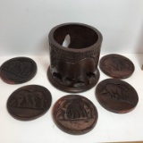 Awesome Carved Wood African Animal Coaster Set