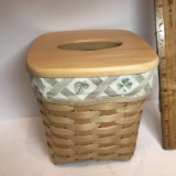 1999 Longaberger Basket with Tissue Dispenser Wood Top & Liner with Leaf Design Signed on Bottom