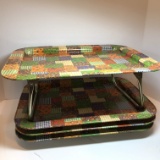 Lot of 4 Vintage Lap TV Trays with Patchwork Quilt Design