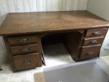 Vintage Wooden Office Desk with 6 Drawers