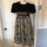 Black Velvet Dress with Black & White Gingham Bottom Size 16-1/2