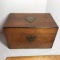 Cool Vintage Double Compartment Tea Caddy with Brass Crests