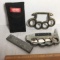 Brass Knuckles Belt Buckle, Sharpening Stone & Decorative Knife
