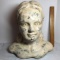 Large Heavy Painted Clay Head Sculpture of Girl with Pony Tails
